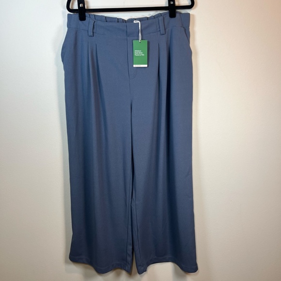 Halara Flex High Waist Pocket Wide Leg Waffle Work Pants Blue Gray NEW XL Petite - Picture 2 of 14